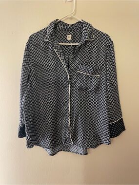 GAP Navy and White Printed Long Sleeve Pajama Top